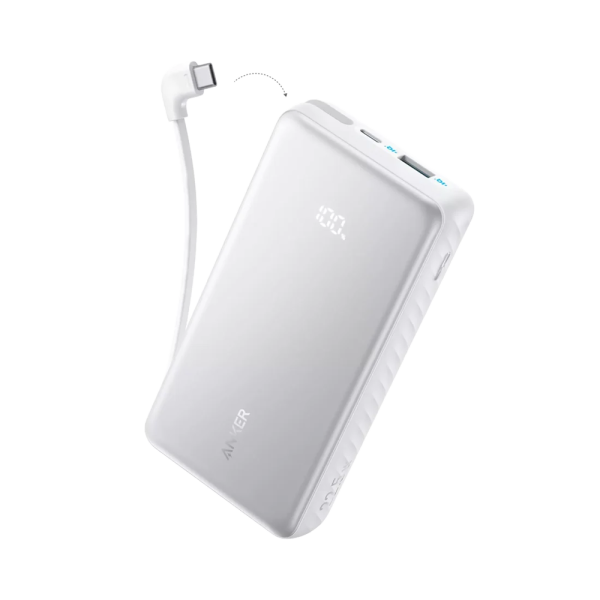 ANKER ANK-110-10K-W ANKER Power Bank - Capacidad 10000mAh - Carga rápida 22.5W - Entradas USB-C, Cable USB-C - Salidas USB-C, US