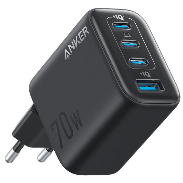 ANKER ANK-121-70W1A3C-B Anker - Cargador USB - Potencia 70W - Carga rápida GaN | Display inteligente - Salidas 3x USB-C, 1x USB-