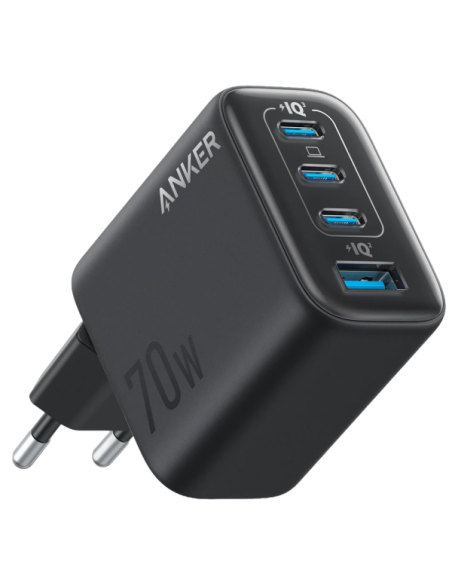 ANKER ANK-121-70W1A3C-B Anker - Cargador USB - Potencia 70W - Carga rápida GaN | Display inteligente - Salidas 3x USB-C, 1x USB-