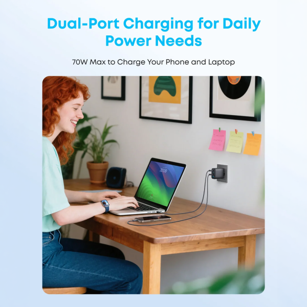 ANKER ANK-121-70W1A3C-B Anker - Cargador USB - Potencia 70W - Carga rápida GaN | Display inteligente - Salidas 3x USB-C, 1x USB-