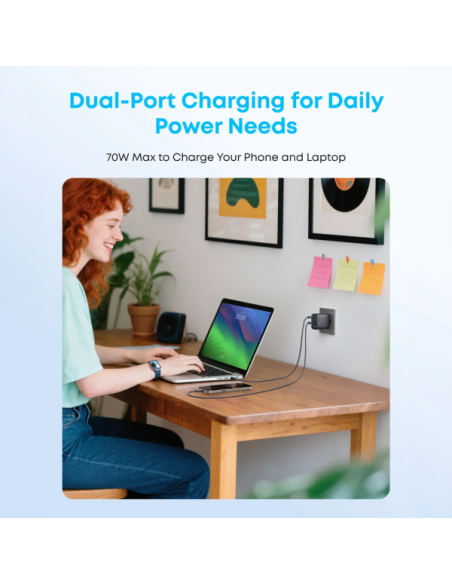 ANKER ANK-121-70W1A3C-B Anker - Cargador USB - Potencia 70W - Carga rápida GaN | Display inteligente - Salidas 3x USB-C, 1x USB-
