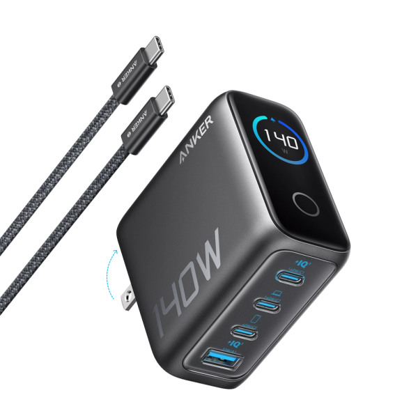 ANKER ANK-2697-140W1A3C-G Anker - Cargador USB plegable - Potencia 140W | Display inteligente - Carga rápida | Tecnología GaN - 