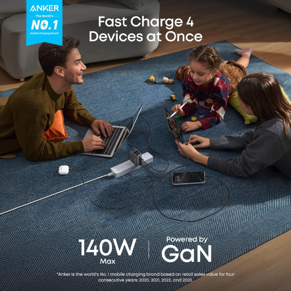 ANKER ANK-2697-140W1A3C-G Anker - Cargador USB plegable - Potencia 140W | Display inteligente - Carga rápida | Tecnología GaN - 