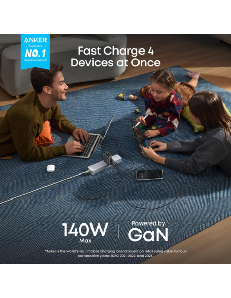 ANKER ANK-2697-140W1A3C-G Anker - Cargador USB plegable - Potencia 140W | Display inteligente - Carga rápida | Tecnología GaN - 