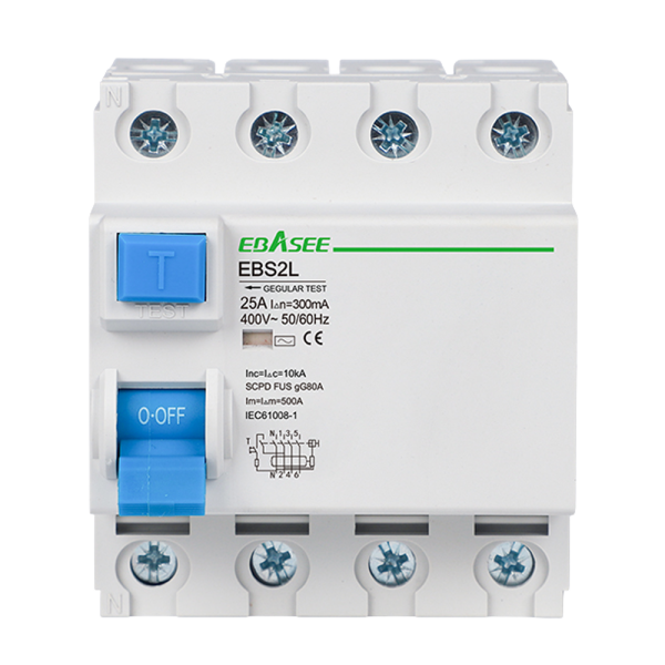 OEM EBS2L-25A-3P+N-300mA-A Interruptor diferencial - Corriente nominal 25A - 4 polos (instalaciones trifásicas) - Sensibilidad 3