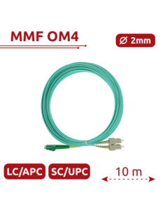 SAFIRE SF-LC-APC-SC-UPC-OM4-DX-10M Cable de conexión de fibra óptica dúplex - Fibra multimodo OM4 de alta velocidad - Conectores 2