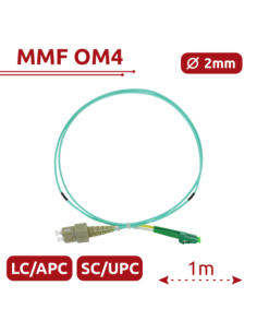SAFIRE SF-LC-APC-SC-UPC-OM4-DX-1M Cable de conexión de fibra óptica dúplex - Fibra multimodo OM4 de alta velocidad - Conectores  2