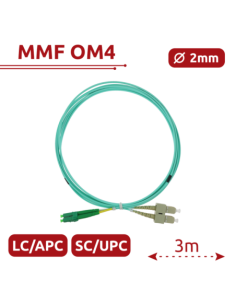 SAFIRE SF-LC-APC-SC-UPC-OM4-DX-3M Cable de conexión de fibra óptica dúplex - Fibra multimodo OM4 de alta velocidad - Conectores  2