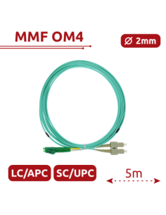SAFIRE SF-LC-APC-SC-UPC-OM4-DX-5M Cable de conexión de fibra óptica dúplex - Fibra multimodo OM4 de alta velocidad - Conectores  2
