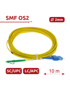 SAFIRE SF-LC-APC-SC-UPC-SM-DX-10M Cable de conexión de fibra óptica dúplex - Fibra monomodo G657A2 de alto rendimiento - Conecto 2