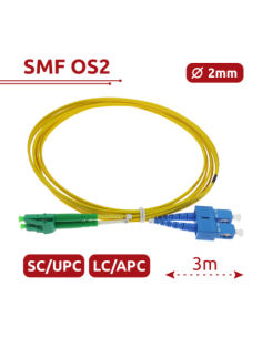 SAFIRE SF-LC-APC-SC-UPC-SM-DX-3M Cable de conexión de fibra óptica dúplex - Fibra monomodo G657A2 de alto rendimiento - Conector 2