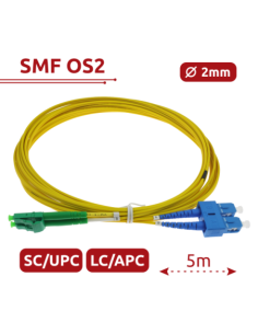 SAFIRE SF-LC-APC-SC-UPC-SM-DX-5M Cable de conexión de fibra óptica dúplex - Fibra monomodo G657A2 de alto rendimiento - Conector 2