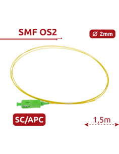 SAFIRE SF-SC-APC-OS2-0015M-D09-Y Pigtail de fibra óptica simplex - Fibra monomodo G657A2 de alto rendimiento - Conector SC con p 2