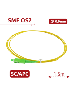 SAFIRE SF-SC-APC-OS2-0015M-D20-Y Pigtail de fibra óptica simplex - Fibra monomodo G657A2 de alto rendimiento - Conector SC con p 2