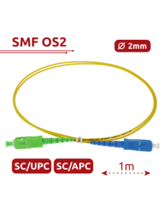 SAFIRE SF-SC-APC-SC-UPC-SM-SX-1M Cable de conexión de fibra óptica simplex - Fibra monomodo G657A2 de alto rendimiento - Conecto 2
