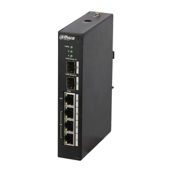 Dahua-DAHUA-1344-PFS4206-4P-120-Switch PoE (máximo 120W) gestionable L2 de gama industrial con 3 puertos Fast Ethernet PoE + 1 p