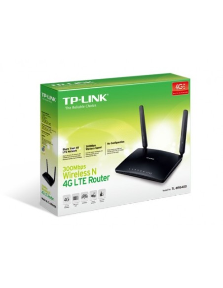 TP-LINK 1325773 TL-MR6400-V4.0 TP-LINK TL-MR6400 router inalámbrico Banda única (2,4 GHz) Ethernet rápido 3G 4G Negro