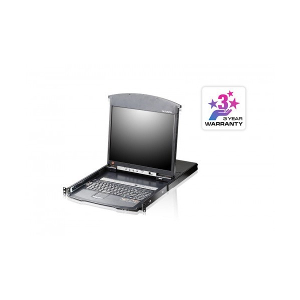 ATEN 978551 KL1508AIM-AXA-SG ATEN Consola LCD dual rail con switch KVM por IP integrado multi-interfaz Cat 5 de 8 puertos con ac
