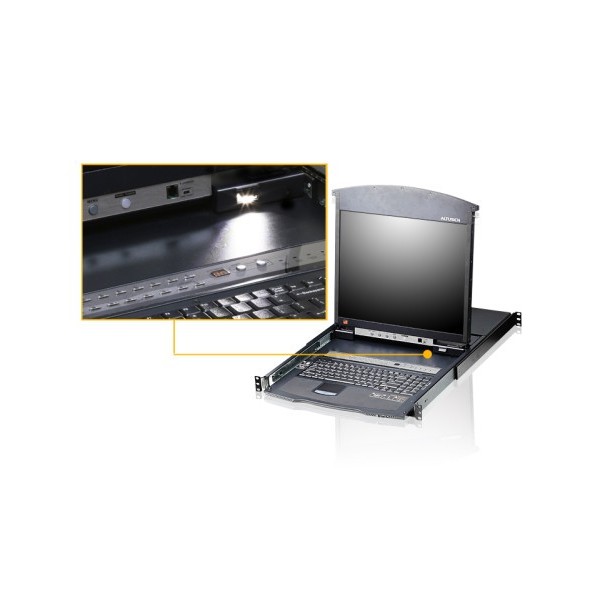 ATEN 978519 KL1508AM-AXA-SG ATEN Consola LCD dual rail con switch KVM integrado multi-interfaz Cat 5 de 8 puertos