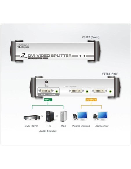 ATEN 976530 VS162-AT-G ATEN DISTRIBUIDOR / SPLITTER DVI / AUDIO DE 2 PUERTOS (VS162-AT-G)