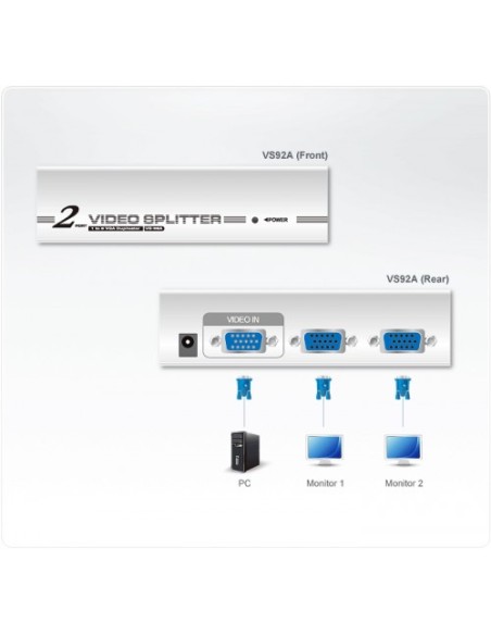 ATEN 976100 VS92A-AT-G ATEN DISTRIBUIDOR / SPLITTER VGA DE 2 PUERTOS (350MHZ) (VS92A-AT-G)