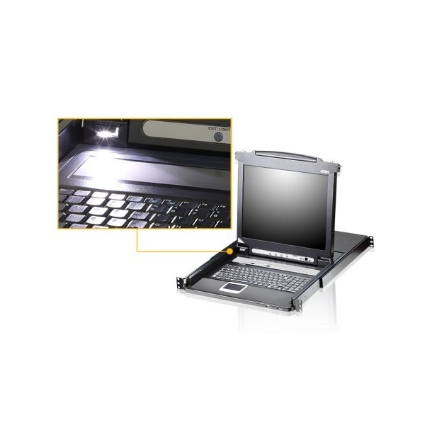 ATEN 975801 CL5716N-ATA-SG Aten Consola LCD single rail con switch KVM integrado VGA PS/2-USB de 16 puertos