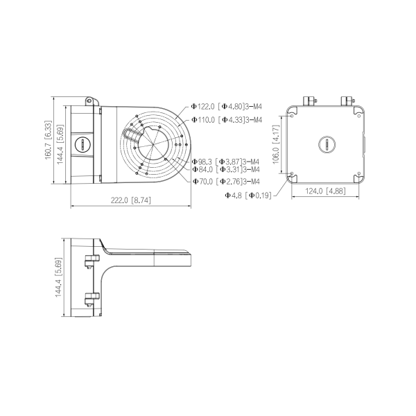 DAHUA 1374511 1.0.99.44.10255-0004 DH-PFB206W: DAHUA SOPORTE DE PARED PARA CAMARA, ALEACION DE ALUMINIO, 222X160.7X144.4MM, ROSC