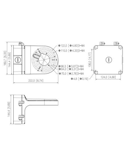DAHUA 1374511 1.0.99.44.10255-0004 DH-PFB206W: DAHUA SOPORTE DE PARED PARA CAMARA, ALEACION DE ALUMINIO, 222X160.7X144.4MM, ROSC