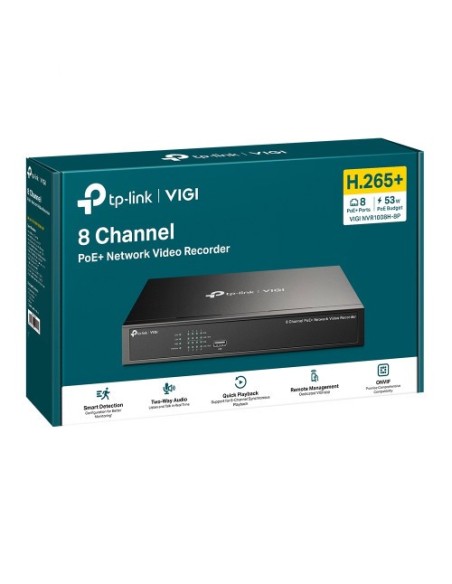 TP-LINK 1369494 VIGI NVR1008H-8P TP-Link VIGI NVR1008H-8P Grabadore de vídeo en red (NVR) Negro