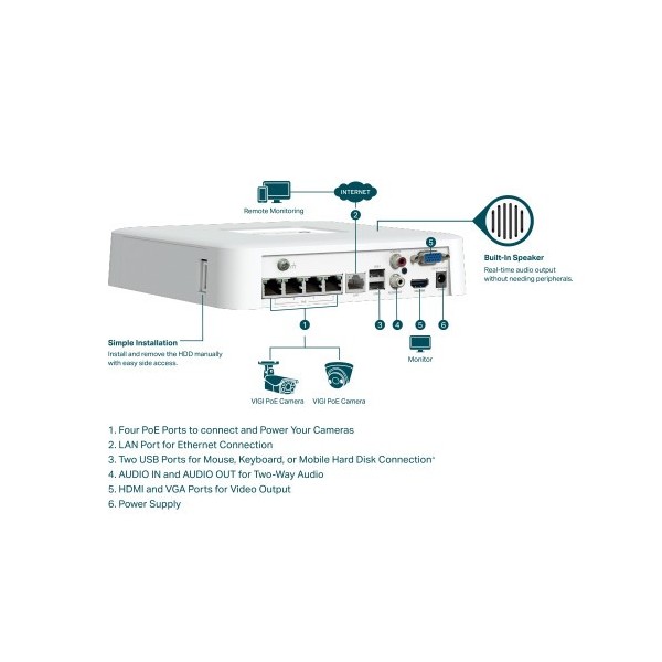 TP-LINK 1369492 VIGI NVR1104H-4P TP-LINK NVR VIGI 4 CHANNEL POE NETWORK VIDEO RECORDER
