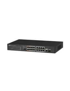 DAHUA 1362062 1.0.01.20.10367 DH-PFS3117-16ET-135: DAHUA SWITCH POE+ NO GESTIONABLE L2, 17 PUERTOS, 16 RJ45 10/100M POE + 1 PUER