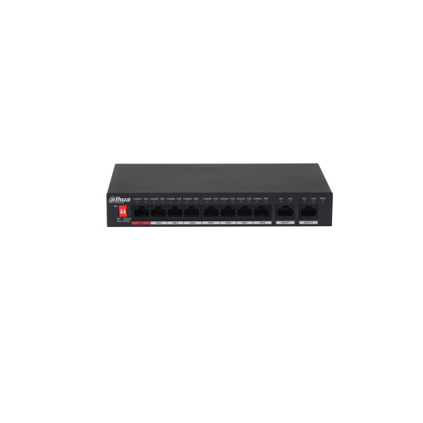 DAHUA 1362047 1.0.01.20.10619 DH-PFS3010-8ET-96-V2: DAHUA SWITCH POE NO GESTIONABLE L2, 10 PUERTOS, 8 RJ45 10/100M POE + 2 RJ45 