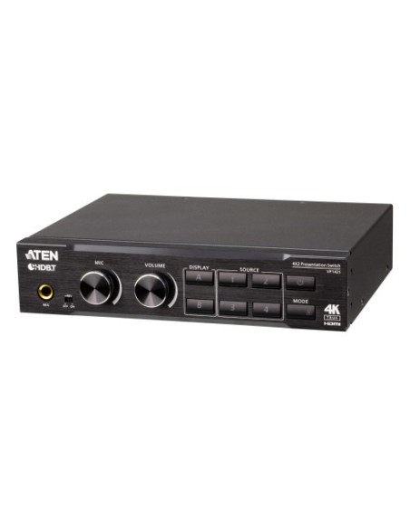 ATEN 1335328 VP1421-AT-G ATEN Switch de presentación True 4K 4 x 2 con escalador de vídeo, DSP y HDBaseT-Lite