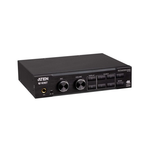 ATEN 1335328 VP1421-AT-G ATEN Switch de presentación True 4K 4 x 2 con escalador de vídeo, DSP y HDBaseT-Lite
