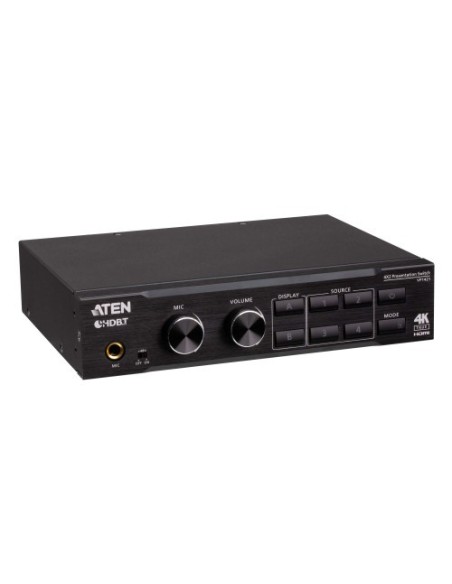 ATEN 1335328 VP1421-AT-G ATEN Switch de presentación True 4K 4 x 2 con escalador de vídeo, DSP y HDBaseT-Lite