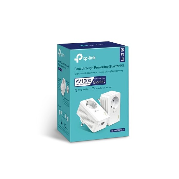 TP-LINK 1333184 TL-PA7017P KIT TP-LINK AV1000 PASSTHROUGH POWERLINE KIT, BROADCOM, 1 GIGABIT PORT, 1000MBPS POWERLINE, HOMEPLUG 