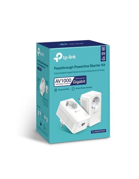 TP-LINK 1333184 TL-PA7017P KIT TP-LINK AV1000 PASSTHROUGH POWERLINE KIT, BROADCOM, 1 GIGABIT PORT, 1000MBPS POWERLINE, HOMEPLUG 