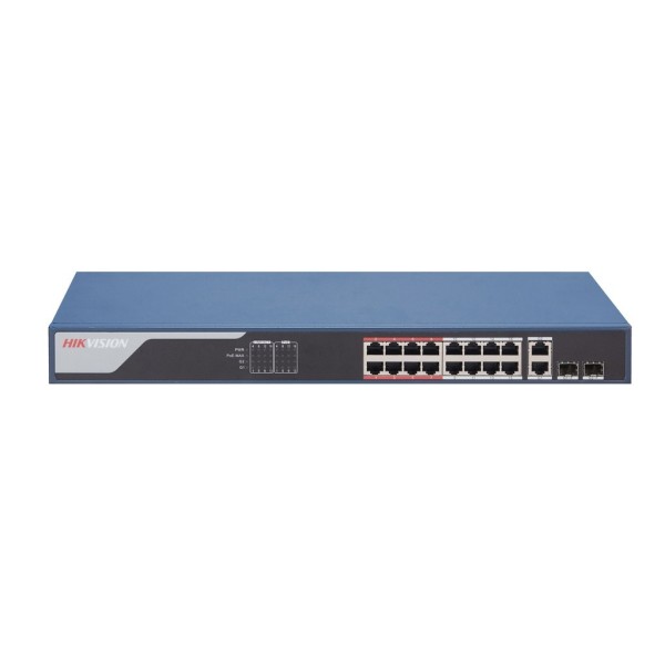 HIKVISION TRANSMISION AND DISPLAY-HIK-T&D-56-DS-3E1318P-EI-Switch POE inteligente 16 puertos 100Mbps - 2 Puertos Gigabit RJ45 - 