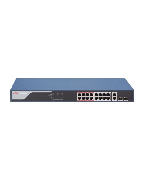 HIKVISION TRANSMISION AND DISPLAY-HIK-T&D-56-DS-3E1318P-EI-Switch POE inteligente 16 puertos 100Mbps - 2 Puertos Gigabit RJ45 - 