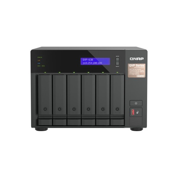 QNAP-1401202-QVP-63B-QNAP QVP-63B servidor de almacenamiento NAS Torre Intel® Core™ i3 16 GB DDR4 0 TB Negro
