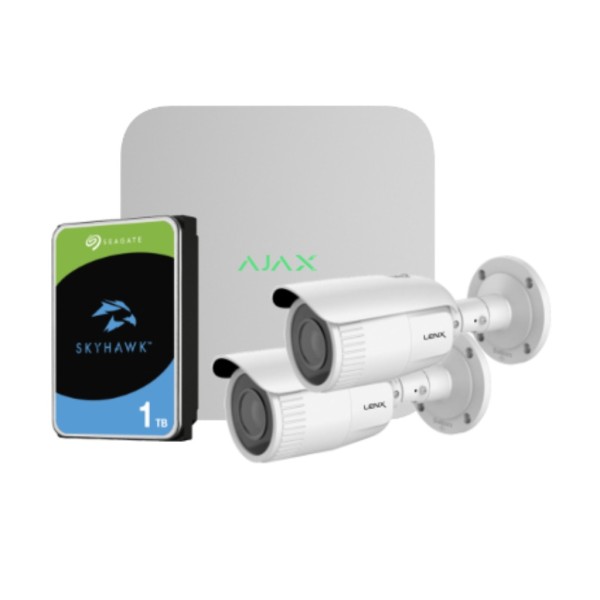 Global KIT-VIDEOADVANCE-3 Kit Videovigilancia Ajax-Lenx compuesto por: 1 NVR 8ch Ajax + 2 Cámaras Lenx Tubulares 2MP Varifocales