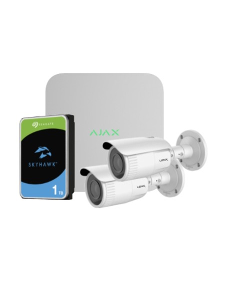 Global Kit-VideoAlvance-3 Kit Videovignilance Ajax-Lenx composto por: 1 NVR 8CH Ajax + 2 câmeras Lenx tubular 2MP varifocalis