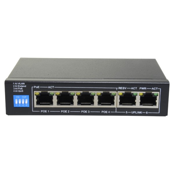 Safire SF-SW0604POE-G-60 Switch PoE - 4 portas PoE + 2 UPLINK RJ45 - Acelerou até 1000 Mbps em todas as portas - até 60W