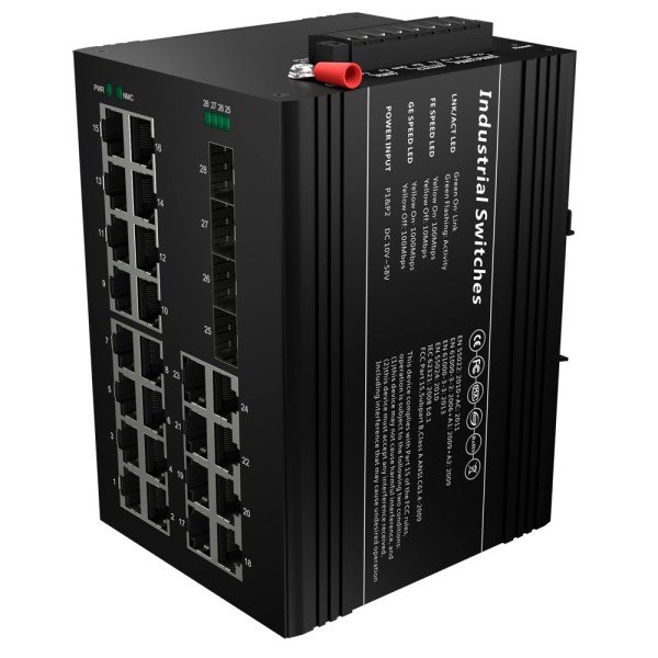 OEM SW2624HIPOE-MGF-360-DIN Switch PoE Marca Blanca - Montaje en carril DIN - 24 Puertos Gigabit + 4 SFP Gigabit - 90W puertos 1