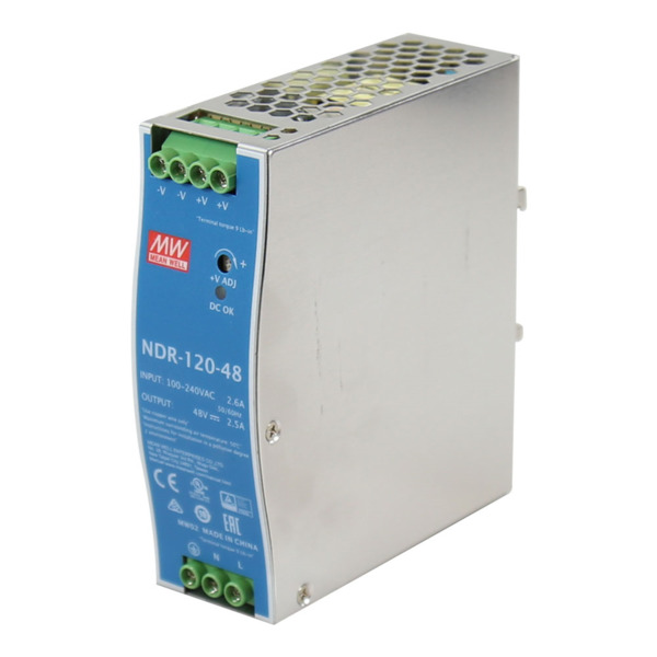 Fuente de alimentación Industrial de 48V/120W. Rango completo / entrada CA universal. Protecciones de cortocircuito, sobrecarga,