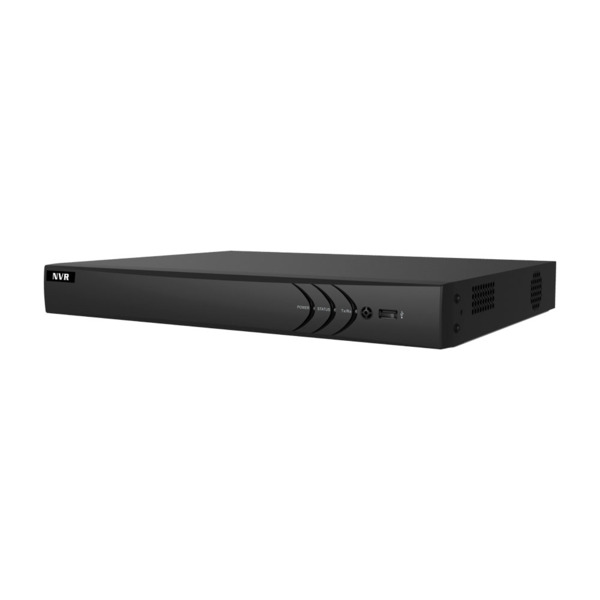 NVR de 16 canales H.265+. Grabación hasta 8MP. 160/80Mbps de entrada/salida. Salidas HDMI 4K y VGA 1080P. Detección de movimient