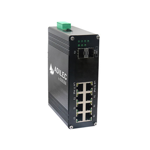 ADILEC AD-RSGD0208S8 Switch Industrial 8 puertos: 8x RJ45 Gb + 2x SFP Gb. 8x PoE+ 30W Max 240W. Gestionable L2+ (Web/Anillo). 48