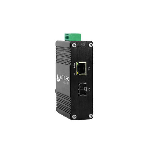 ADILEC EMGDA0101S5 Media Converter Industrial 10/100/1000 1xSFP + 1xRJ45/PoE+(30W)Carril DIN Mini.