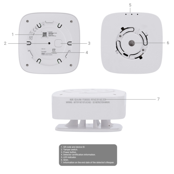 AJAX AJ-FIREPROTECT2-C-RB-W Detector de CO - Baterías reemplazables - Inalámbrico 868 MHz Jeweller - Sirena 85 dB incorporada - (9)
