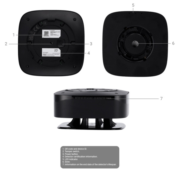 AJAX AJ-FIREPROTECT2-C-SB-B Detector de CO - Baterías integradas - Inalámbrico 868 MHz Jeweller - Sirena 85 dB incorporada - Cer (9)